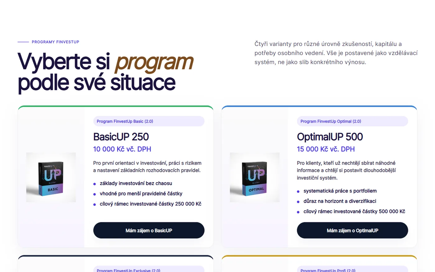 Sekce webu: Vyberte si program podle své situace