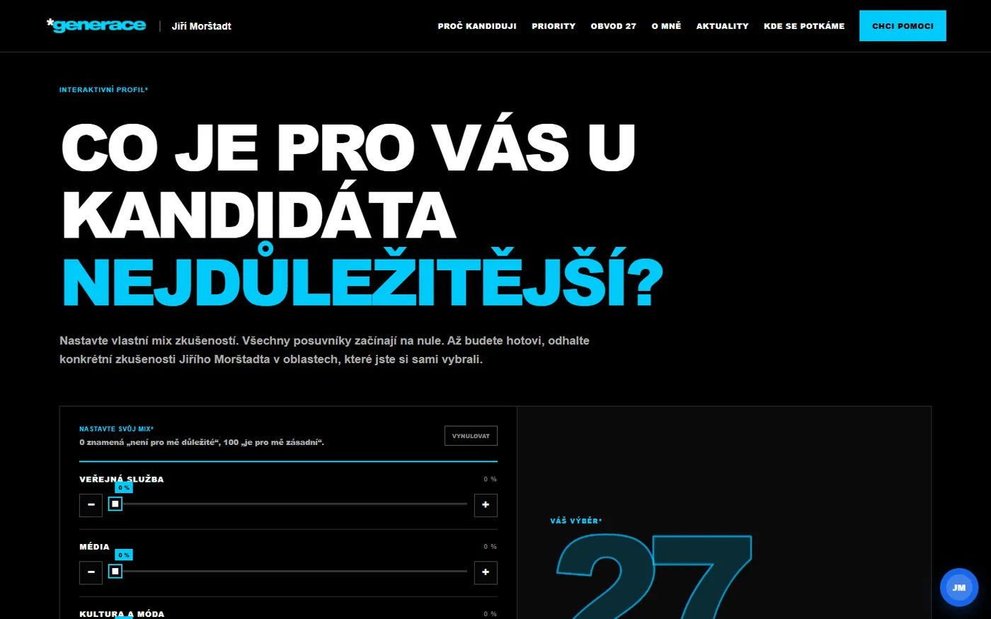 Le profil interactif du candidat avec des curseurs