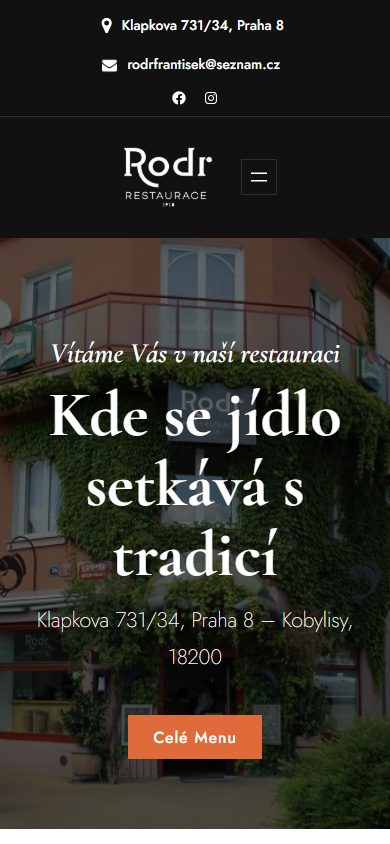 Сайт Restaurace Rodr у телефоні
