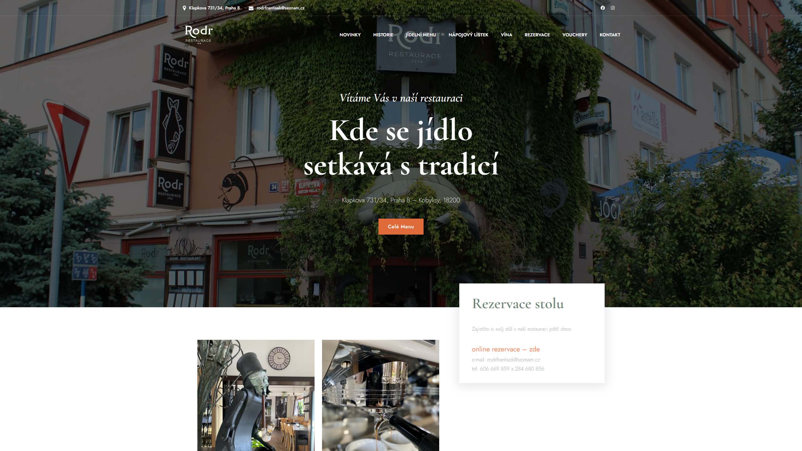 Сайт Restaurace Rodr – монітор